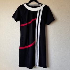 Mango Black White Red Sleeveless Shift Dress Mini Womens M Mod Retro Classic